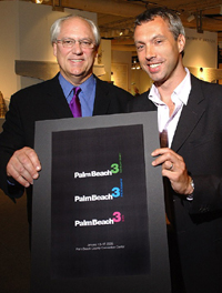 At the 2004 SOFA NEW YORK, Mark Lyman (at left) poses with dmg's Mark Carr to announce a partnership in PalmBeach3.