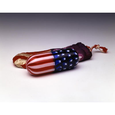 Richard Marquis, Stars and Stripes Acid Capsule #4, 1969-70. Solid, hotworked, murrini, cane. (Made at Venini, Murano). L 4 in. collection: corning museum of glass. gift: the artist