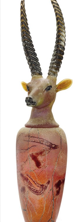 William Morris, Canopic Jar: Sable Antelope, 1995. Hand blown glass. H 48, W 12  in. courtesy: www.bonhams.com.